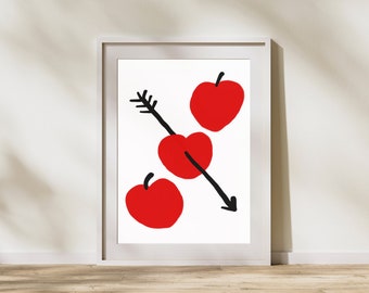 Cupido freccia mela cuore Wall Decor, regalo Best Friends, arredamento per la casa Boho, poster da parete del giardino di frutta, arte minimalista, download istantaneo digitale
