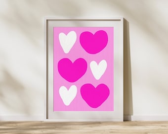 Barbiecore pink heart Wall Decor, Aestetic y2k pink wall poster, Boho home decor, Arte della parete minimalista, Download istantaneo digitale
