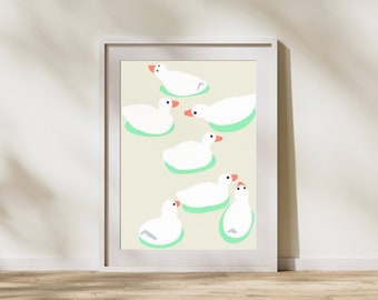 White Duck nursery decor, Duck family wall art, Kids room wall decor, Boho home decor, Arte minimalista, Download istantaneo digitale