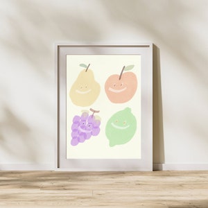 Printable Wall decor, Botanical Fruits prints, Pear Apple Grapefruits Lime Kitchen wall decor, Minimalistic netral art, Digital download