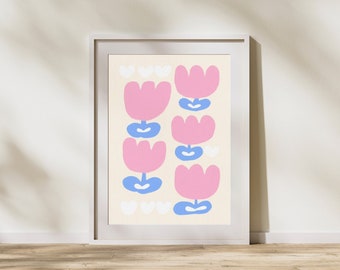 Pink Tulip wall decor, Botanical prints, Flower wall art, Minimalistic abstract art, Flower garden decor, Printable Digital instant download