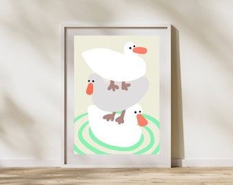 White Duck nursery decor, Duck family wall art, Kids room wall decor, Boho home decor, Arte minimalista, Download istantaneo digitale