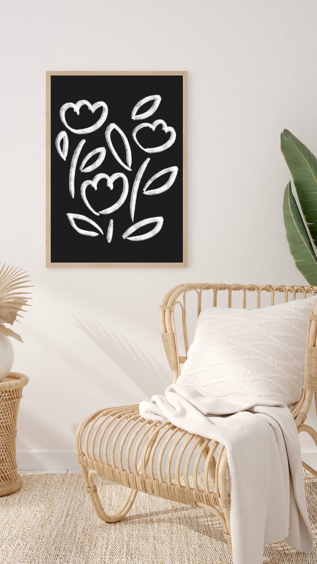 Black and White Daisy Wall Art, Flower Garden Wall Decor, Daisy