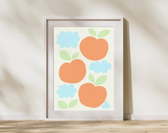Albicocca e Peach Printable Wall decor, stampe di frutti botanici, arredamento della parete della cucina, arte astratta minimalista, download istantaneo digitale