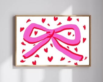 Stampa artistica "Fiocco Rosa", decorazione da parete rosa Barbiecore, poster da parete rosa estetico, decorazioni per la casa color pastello, arte da parete per la cameretta dei bambini, download digitale