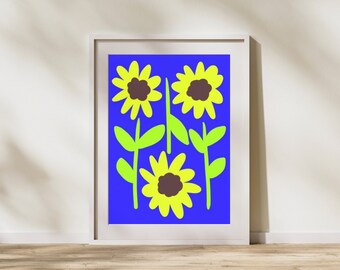 Decorazione murale girasole, decorazione murale Flower Garden, poster botanico, arte astratta minimalista, download istantaneo Summer Digital