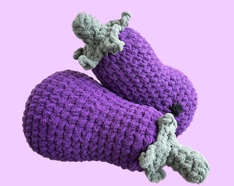 Crochet Eggplant Plushie Pattern; DIGITAL pattern, Beginner crochet, Amigurumi