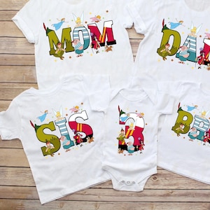 Personalisierte Familie Fee Shirt Png, Cartoon Gruppe T-Shirt-Design, Mama Papa Sis Bro Passender Familienurlaub Png, Passendes Kleinkind Geburtstag