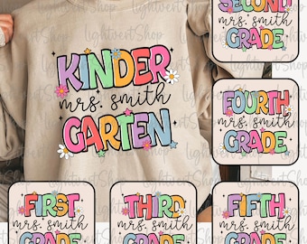 Bündel Benutzerdefinierte Klasse Lehrer Png, Zurück zu Schule Png, Lehrer 1./2./3.Grad Designs, Retro Lehrer-Team-Shirt, Erster Schultag Png