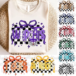 Mascot Checkered Ribbon Spirit Png, CUSTOM Mascot Team,School Spirit,Preppy Game Day Png, Favorite Team Png,Eagles Tigers Bulldogs Wildcats
