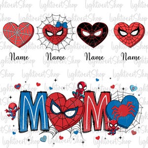 Spider Hero - Nombre personalizado para el día de la madre, sublimación para mamá de niños, corazón de araña, regalo para mamá, diseño divertido de camiseta de mamá, mamá San Valentín, Png