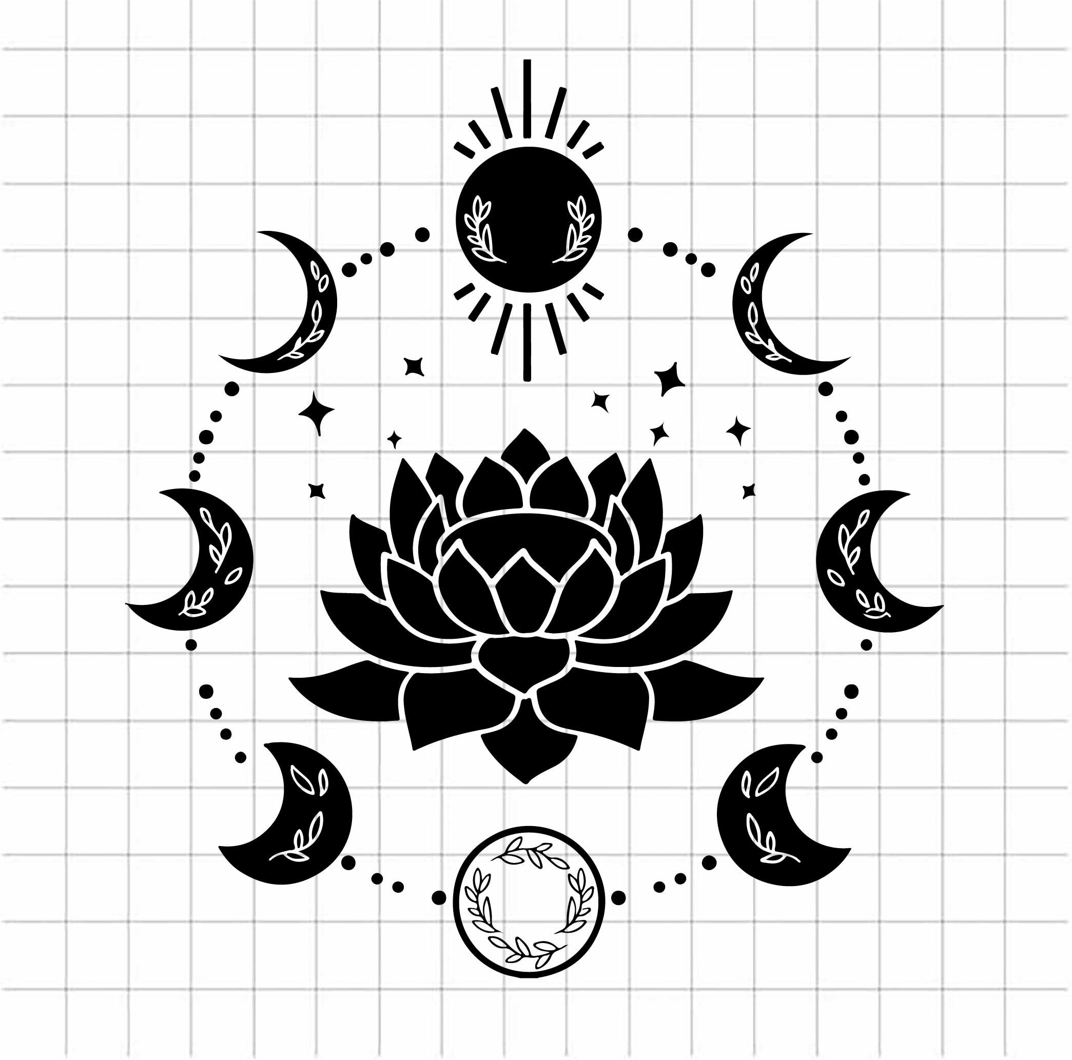 Moon Phase Lotus Flower Svg Cutting File Cricut, Bohemian Moon Phase