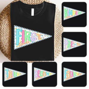 Back to School Grade PNG Bundle, School Spirit Teacher Png, Grandmillennial School Spirit, Kindergarten, Pre-K to 4th Grade,Pennant Flag Png