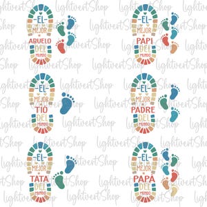 Personalized Padre Footprint Bundle Png, Vintage Spanish Papá Png, El Papa Father's Day Png, Mexican Father Gift, Dad Kid Footprints Png