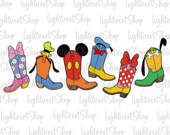 Souris et amis cowboy bottes de cow-girl png, western country png, voyage en famille chemises assorties, vacances en famille png