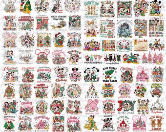 May include: A collection of Christmas-themed Mickey Mouse and Minnie Mouse designs. The images feature Mickey and Minnie in festive settings, with text like "Merry Christmas," "Sleigh Rides," and "Main Street." The designs include Christmas trees, gifts, and holiday scenes.