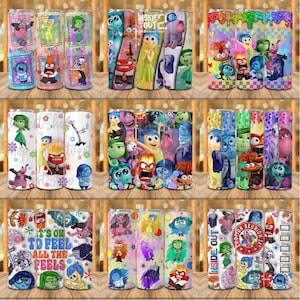 Bundle Cartoon Emotions 20oz Skinny Tumbler Png, Family Skinny Tumbler Wrap Design, Para BCBA ABA, Cartoon Character Png, Tumbler Wrap Png