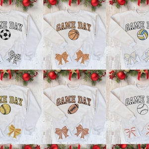 Bundle Sports Side Bow Sweatshirt Design For Machine Embroidery, Glitter Bow Satin Stitch  Embroidery File, Game Day, Soccer Lovers