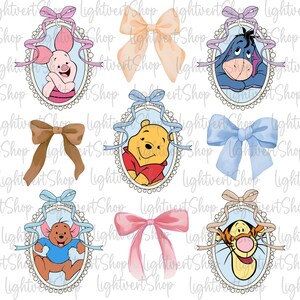 Pastel Watercolor Honey bear and His Friends Coquette Magical Mirror Bow Png , Cartoon Coquette Bow, Magical Kingdom, Boy Girl Birthday Trip
