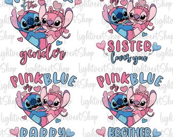 Design carino per maglietta con scritta "Rivelazione del sesso della famiglia", pacchetto PNG "Ti amo rosa e blu", PNG "Custode del sesso", festa a tema per la rivelazione del sesso, PNG "Rivelazione del bambino"