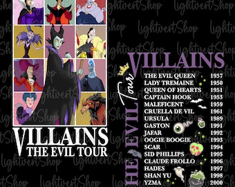 Vintage Villains Evil Tour Png, Evil Friends Matching Png, Retro Villains Characters Concert Music Png