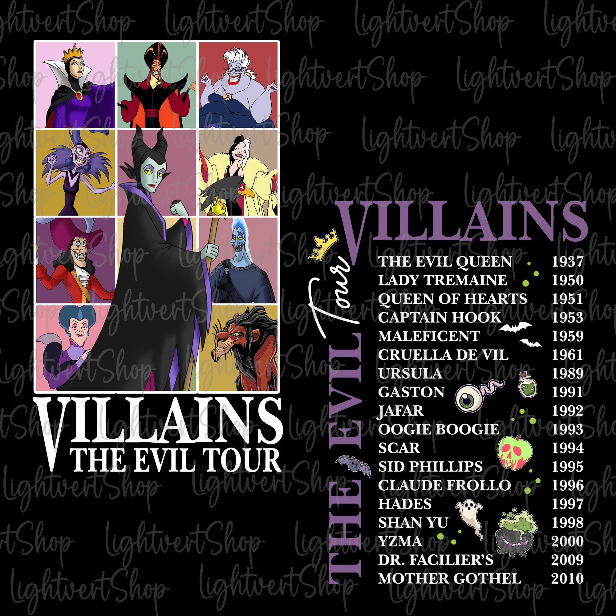 Vintage Villains Evil Tour Png, Evil Friends Matching Png, Retro