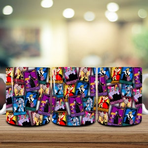 Caneca de bruxa de Halloween de 11 onças Png, gangue de vilões, estação assustadora, outono Png, caneca engraçada de Halloween de 11 onças sublimada, caneca de café de bruxa com carta de tarô