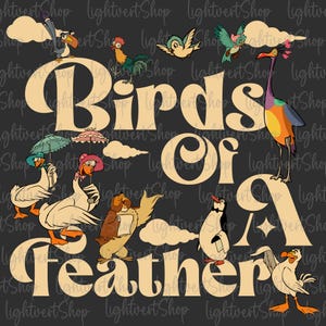 Cartoon vogels ontwerp png, prinses T-shirt png, cartoon bijpassende T-shirt png, familievakantie, dierenrijk, magische teksten muziekshirt png