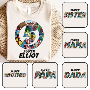 Custom Name Hero Character Family matching Holiday Png, Super Papa Dada, Super Brother, Super Sister Png, Super Mama, Superhero Squad  Png