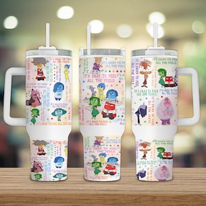 Cartoon Emotions Friends 40oz Quencher Tumbler Png, Today I Feel Tumbler Wrap, Characters Coffee Tumbler, Mental Health Png, Speech Therapy