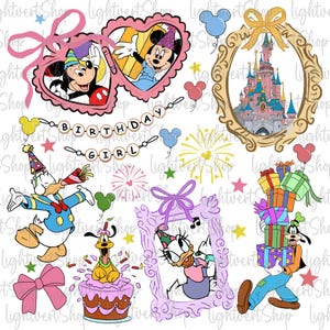 Niña de cumpleaños de dibujos animados PNG, Vibraciones de cumpleaños, Regalo para hija, Ideas de regalos de cumpleaños para niños, Regalo de cumpleaños para niño y niña de Mouse & Friends PNG, Arco de castillo