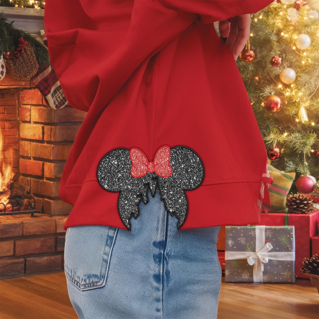 Double Take Christmas Bow Sequin Round Neck Dropped Shoulder Sweatshirt