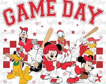 Checkered Mouse and Friends Baseball Game Day Shirt Png, Baseball Lover Designs, Mouse Sports Shirt Png, Sports Baseball Family Matching