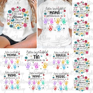 Bundle Spanish Mothers Day Png, Custom Floral Mamá Up to 6 Kids Handprint Png, Mejor Mamá del Mundo Png, Personalized Spanish Family Png