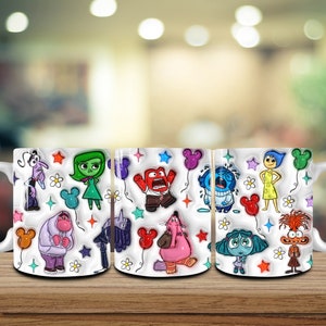 3D nadmuchane emocje z kreskówek przyjaciele 11oz kubek opakowanie, zdrowie psychiczne, kreskówka 11oz kubek szablon sublimacja, 3D nadmuchany dzisiaj czuję kubek kawy