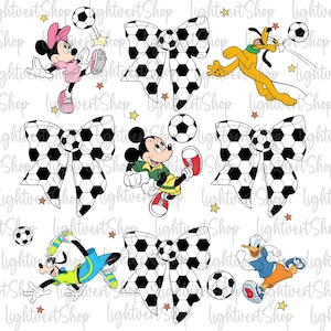 Mouse & Friends Soccer Shirt Design Png, Cute Gift for Soccer Lovers Designs, Mouse Soccer Coquette Bows Png, Cartoon Sports Fan Gift ideas