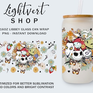 Horror Halloween 16oz Libbey Can Glass Png, Spooky Season, Horror Movie Png, Cartoon Halloween 16oz Glass Can, Couple Halloween Coffee Wrap