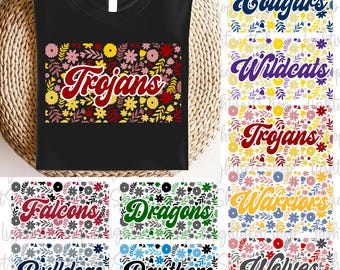 Boho Blumen Maskottchen Team Digitale Datei, BENUTZERDEFINIERTES Maskottchen Team Png, Retro Blumen Schulgeist Maskottchen Png, Spieltag Fußball Png, Sport Team Png