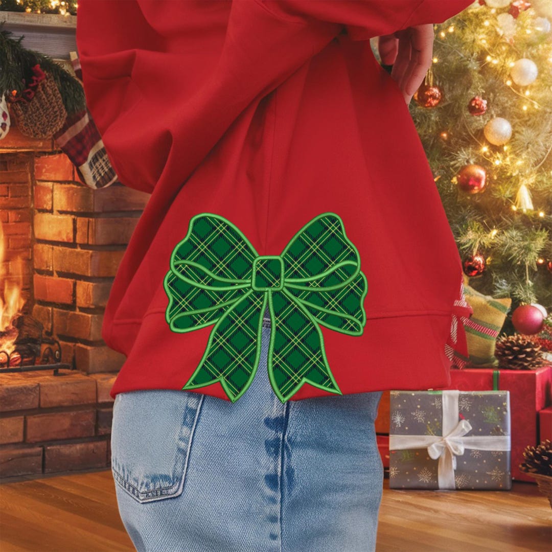 Side Lined Bow Details Fleece Sweatshirt in Red for Women