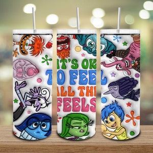 3D aufgeblasen Es ist in Ordnung, alle Gefühle Tumbler Design, Sprachtherapie, psychische Gesundheit Tumbler Png, Cartoon Emotionen 20 Unze Skinny Tumbler zu fühlen