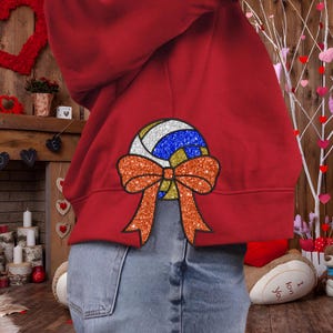 Volleyball Side Bow Applique Embroidery Design, Volleyball Cut Out Sweatshirt Embroidery Design, Bow Appliqué Embroidery Instant Download