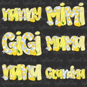 Mamá con flores de limón (Png), Mamá preppy con purpurina de limón (Png), Día de la Madre (Png), Mamá de verano (Png), Mamá verano (Png), Diseño de sublimación de limón de Nana