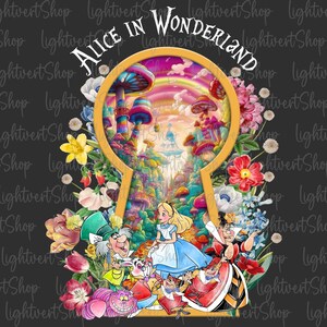 Movie Magic Adventure Shirt Png, Wonderland Flowers Magic Key Clipart, Princess Png, Movie White Rabbit Purple Cat Gift for Kids