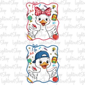 Personalized Kids Goose Back to school Png, Coquette Silly Goose Kids, Funny Goose for Kids Png,  Back To School Girl, Boy School Goose Png