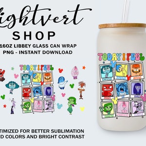 Cartoon Emotions Friends 16oz Libbey Can Glass Png, Cartoon Tumbler Wrap, Today I Feel 16oz Glass Can Png, Mental Health Png, Speech Therapy