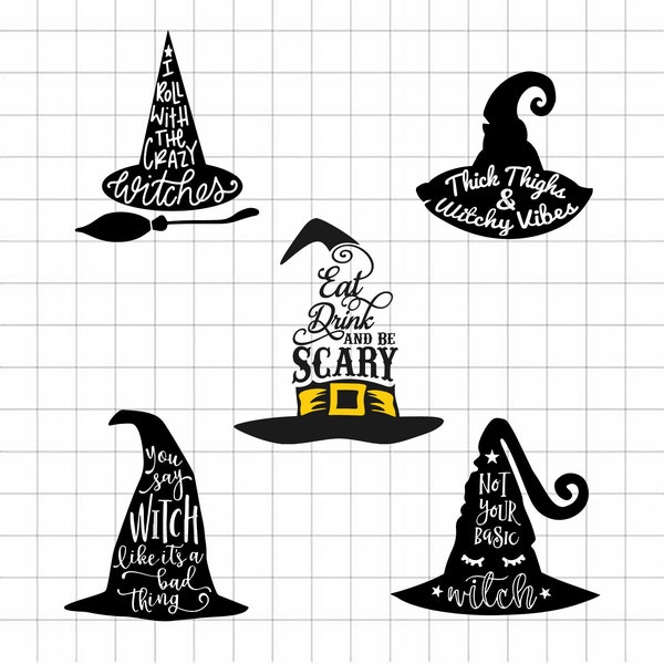 Witches halloween hat with quotes SVG bundle, Witch wizard magic halloween hat SVG, Pagan witch hat Svg clipart Sublimation silhouette