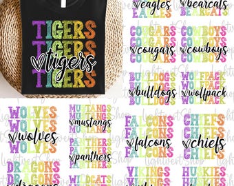 Neon Mascot Team Png BUNDLE, Favorite Team, Mascot Shirt Design, School Spirit Mascot Shirt Team, Mascot Team Name, Digital File