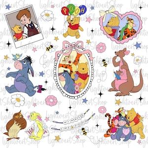 Watercolor Honey bear and His Friends Coquette Magical Mirror Bow Png, Cartoon Coquette Bow, Magical Kingdom, Boy Girl Birthday Trip 2025
