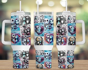 Cartone animato Horror Halloween 40oz Quencher Tumbler Wrap, Divertente Halloween 40oz Tumbler Png, Coppia Halloween Png, Stagione spettrale, Film horror anni '90