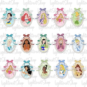 10+ Marcos de princesas mágicas vintage con lazos PNG, vacaciones familiares 2025, el lugar más feliz de la Tierra, viaje de chicas, viaje de princesas, escuadrón de princesas